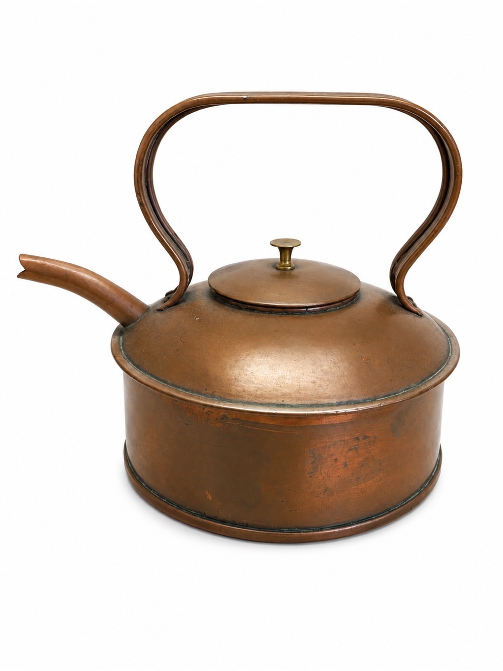 Antique Heavy Copper Tea Kettle Stamped T&C Brass Knob Farmhouse Patina 2lbs